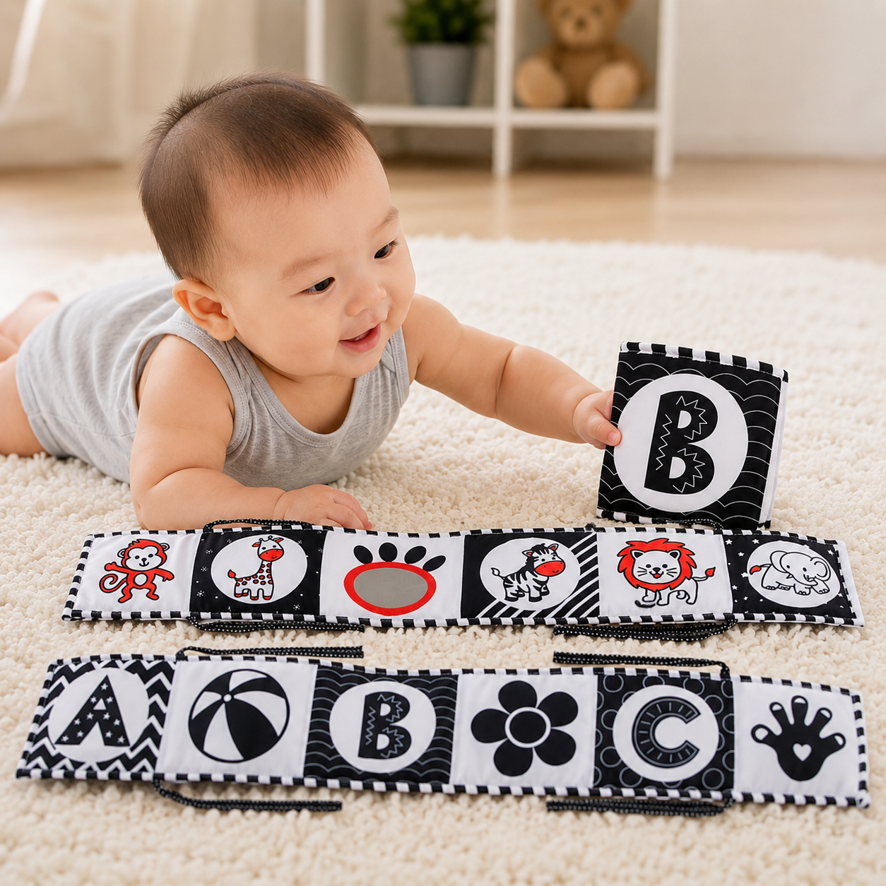 High Contrast Baby Sensory Cloth Book Montessori Toy | Zantrix