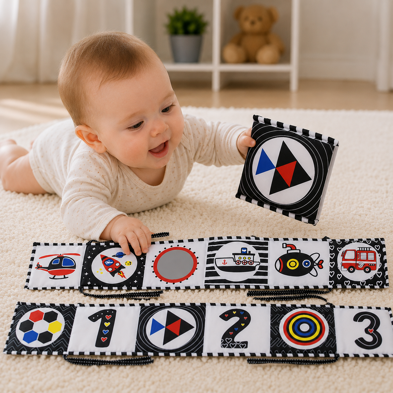 High Contrast Baby Sensory Cloth Book Montessori Toy | Zantrix