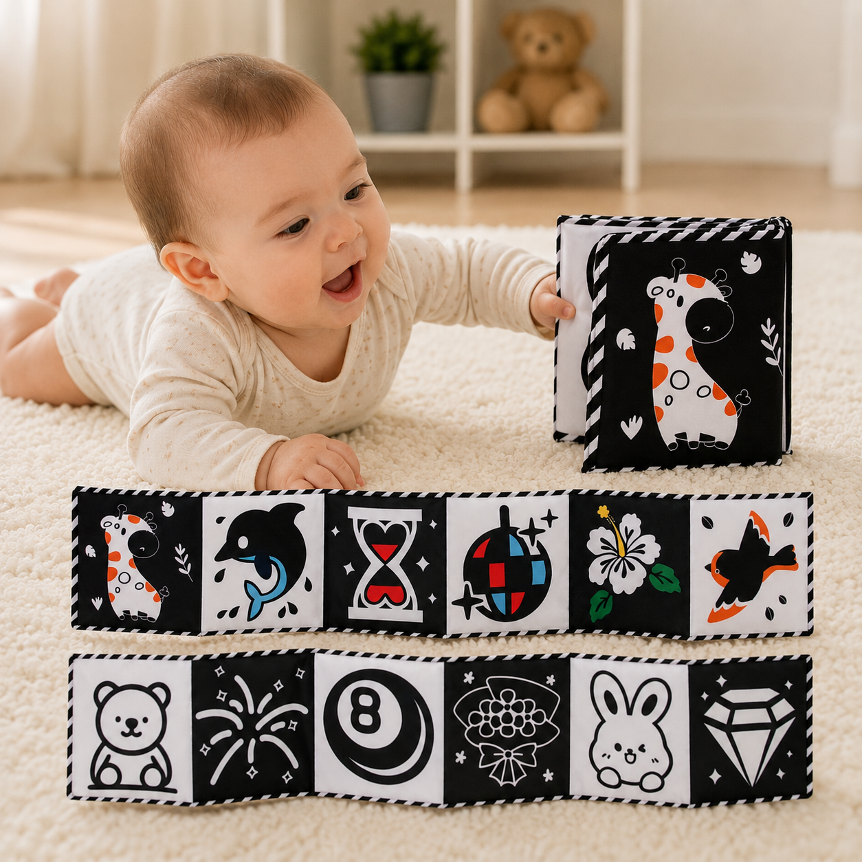High Contrast Baby Sensory Cloth Book Montessori Toy | Zantrix