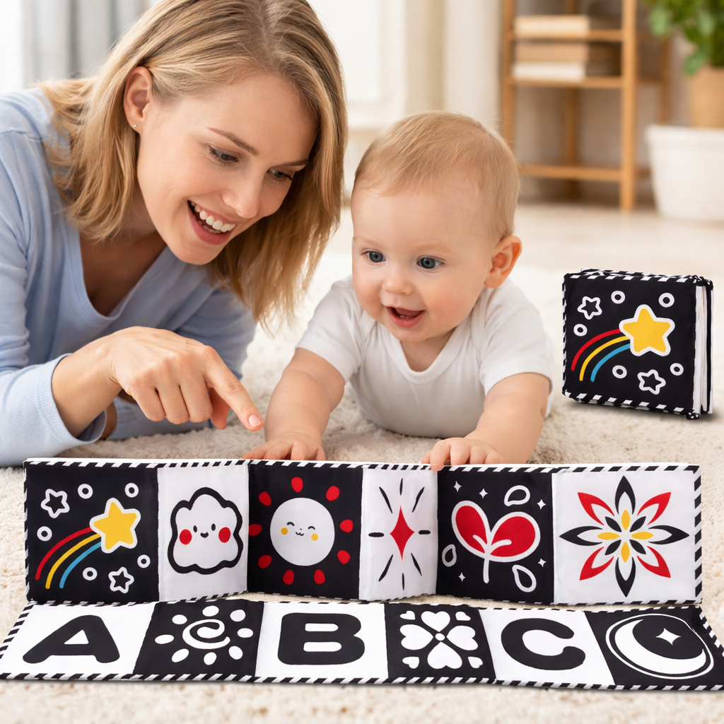 High Contrast Baby Sensory Cloth Book Montessori Toy | Zantrix