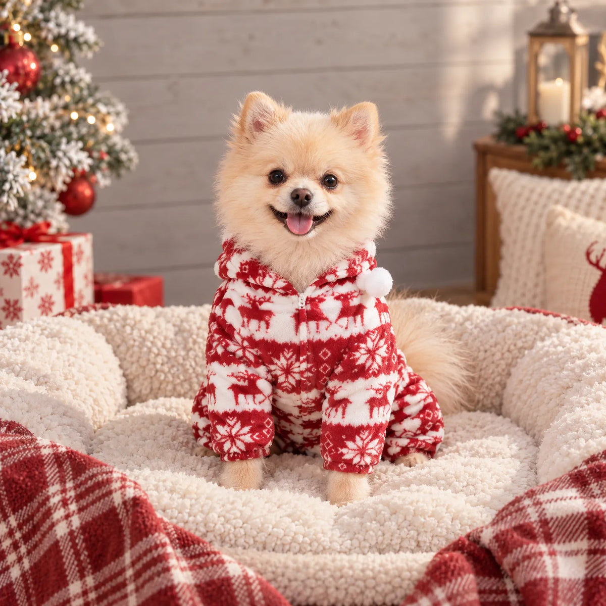 Hooded Christmas Dog Jumpsuit With Legs