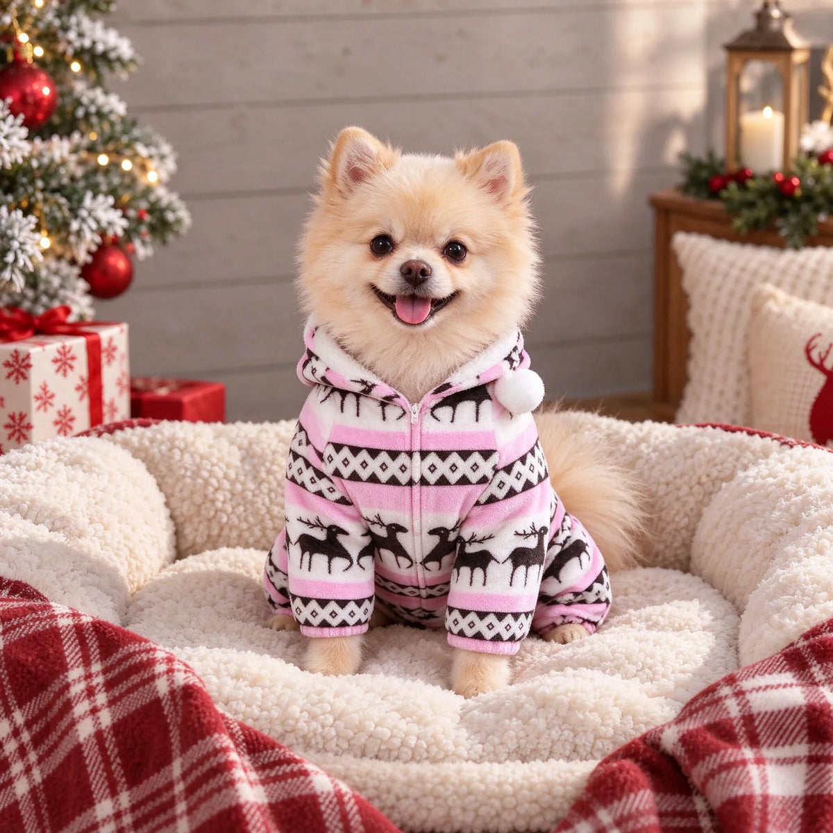Hooded Christmas Dog Jumpsuit With Legs