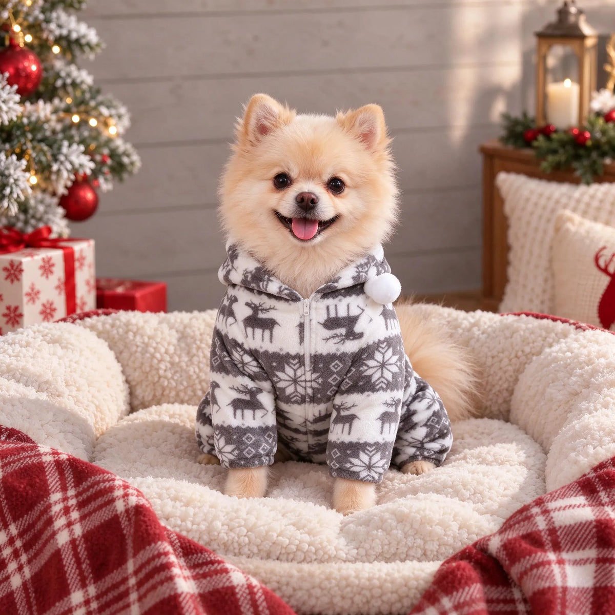Hooded Christmas Dog Jumpsuit With Legs