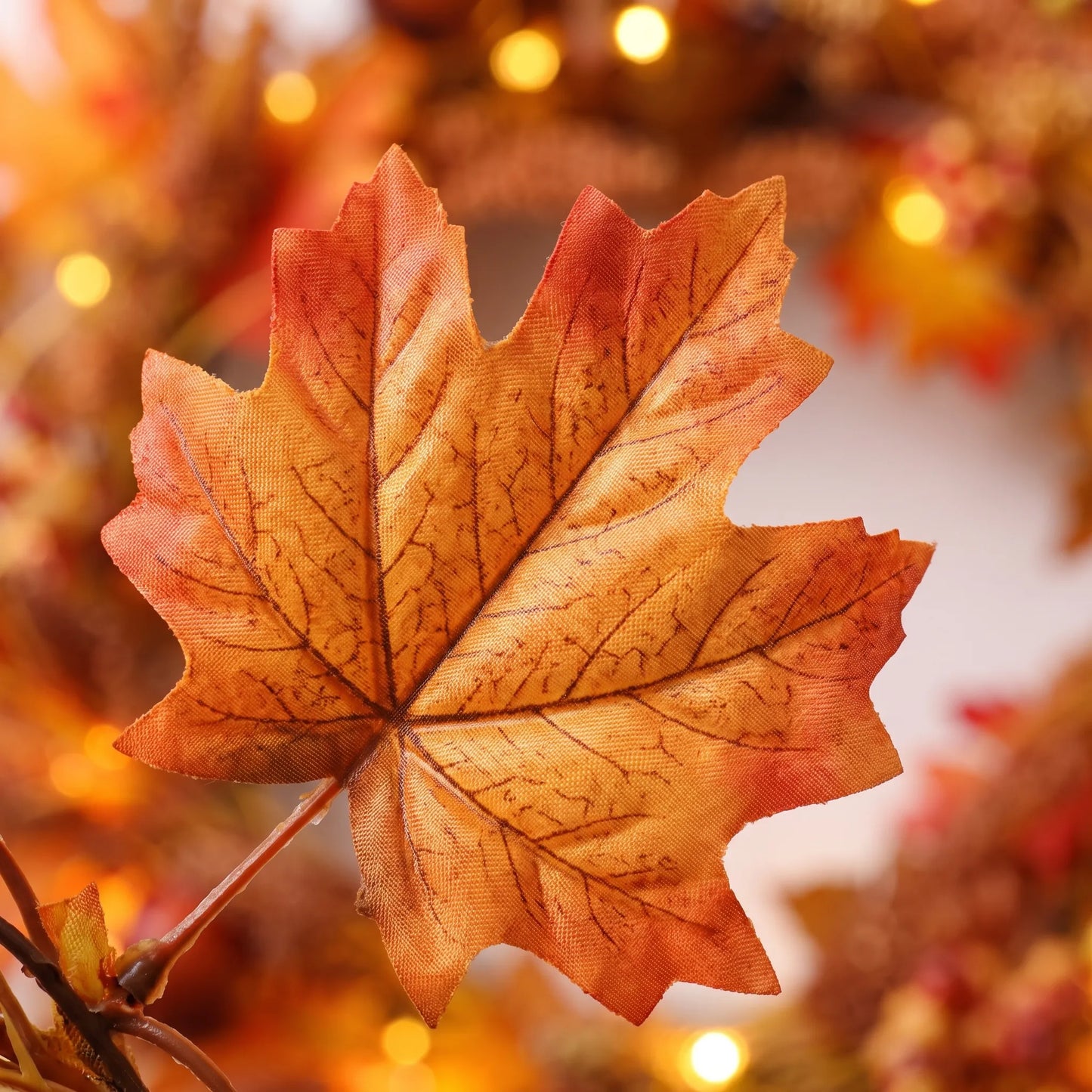 Illuminated Autumn Wreath with Fall Leaves and Berries