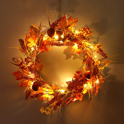 Illuminated Autumn Wreath with Fall Leaves and Berries