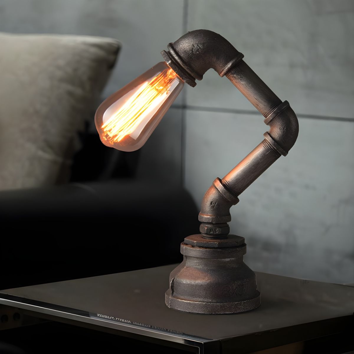 Industrial Bronze Table Lamp with Exposed Bulb | Norelle