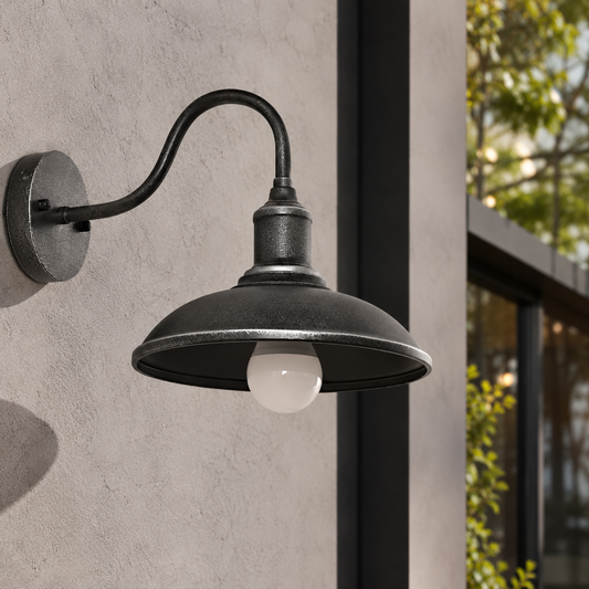 Industrial Iron Bowl Outdoor Gooseneck Wall Light | Ironova