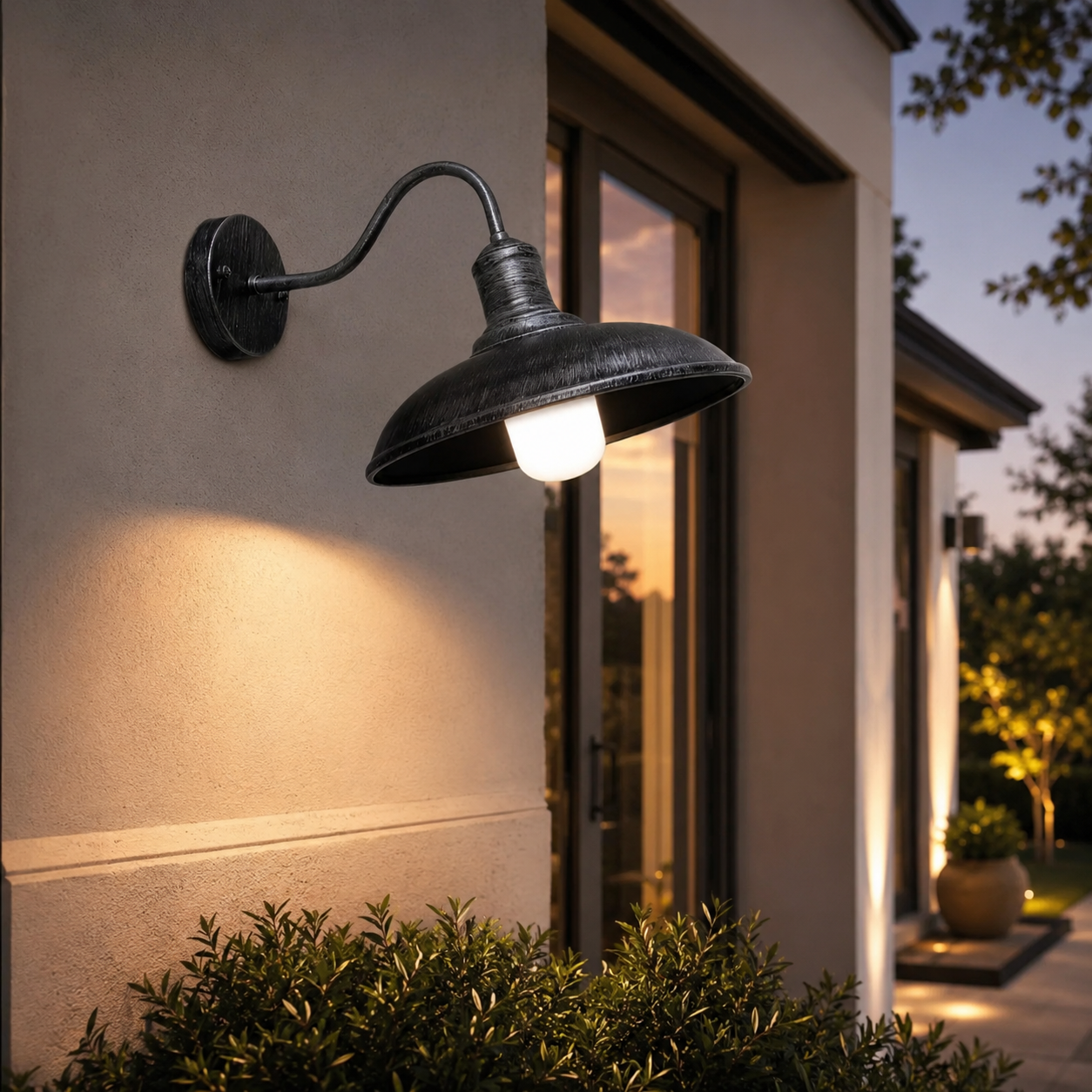 Industrial Iron Bowl Outdoor Gooseneck Wall Light | Ironova