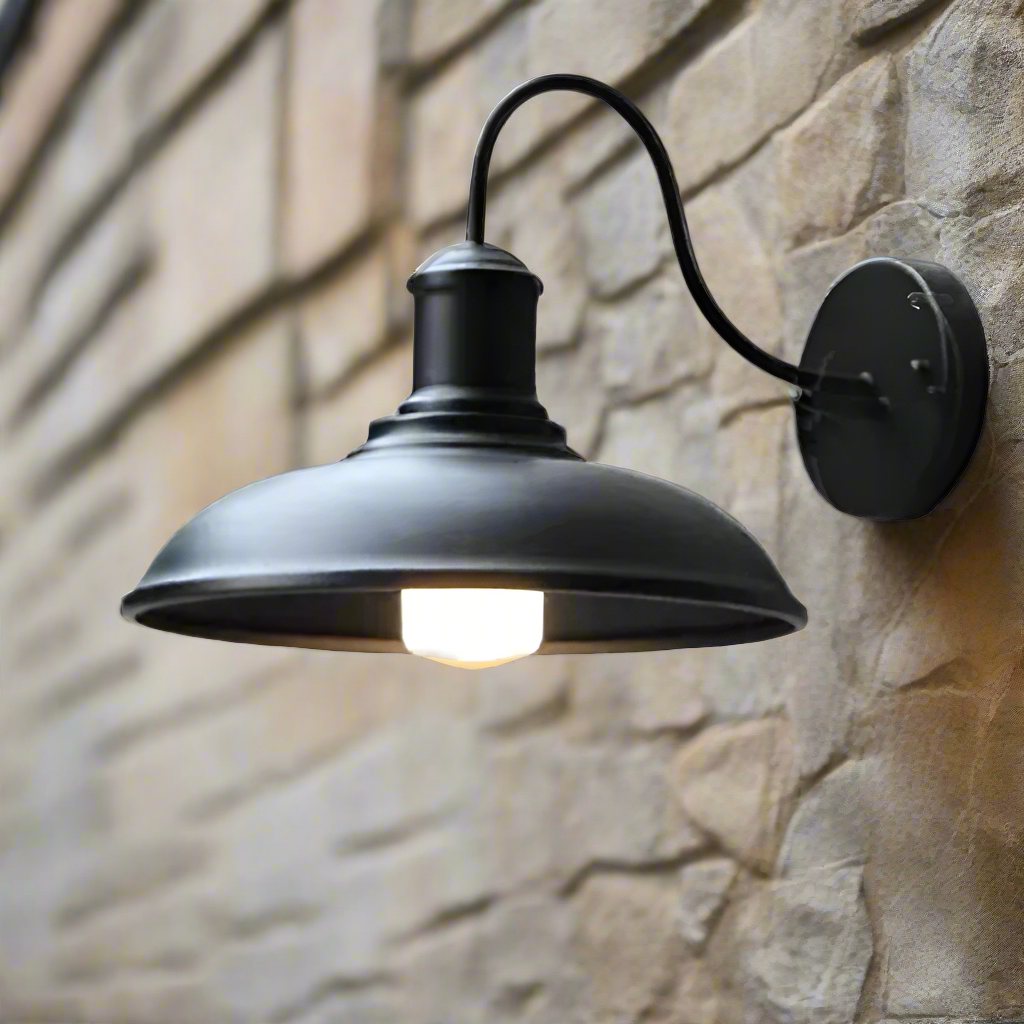 Industrial Iron Bowl Outdoor Gooseneck Wall Light | Ironova