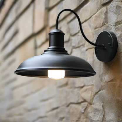 Industrial Iron Bowl Outdoor Gooseneck Wall Light | Ironova