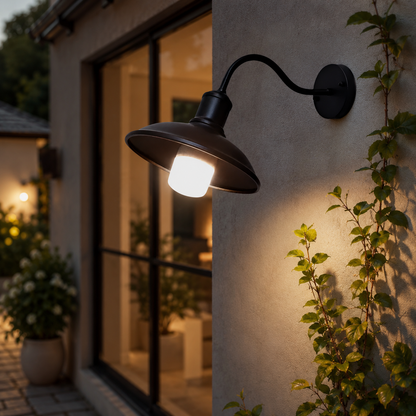 Industrial Iron Bowl Outdoor Gooseneck Wall Light | Ironova