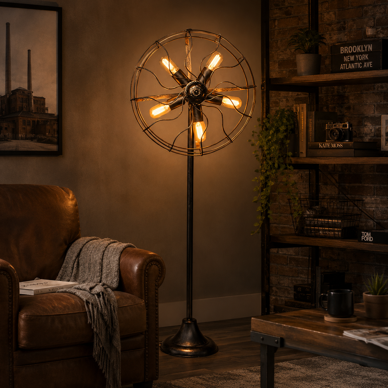 Industrial Loft Floor Lamp Metal Fan Cage Design Light | Zelmora