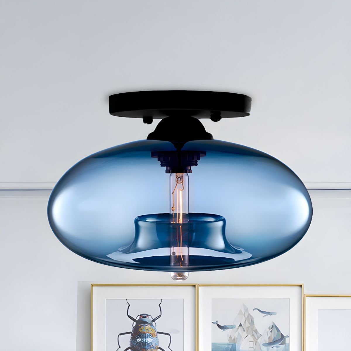 Industrial Oval Glass Shade Ceiling Light | Avelora