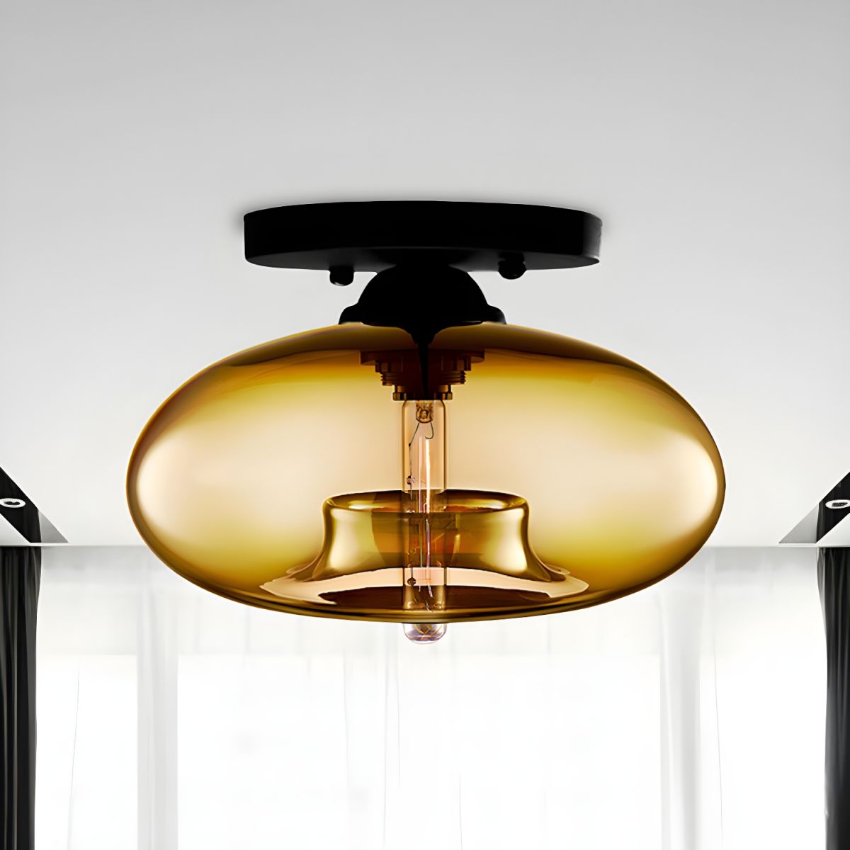 Industrial Oval Glass Shade Ceiling Light | Avelora