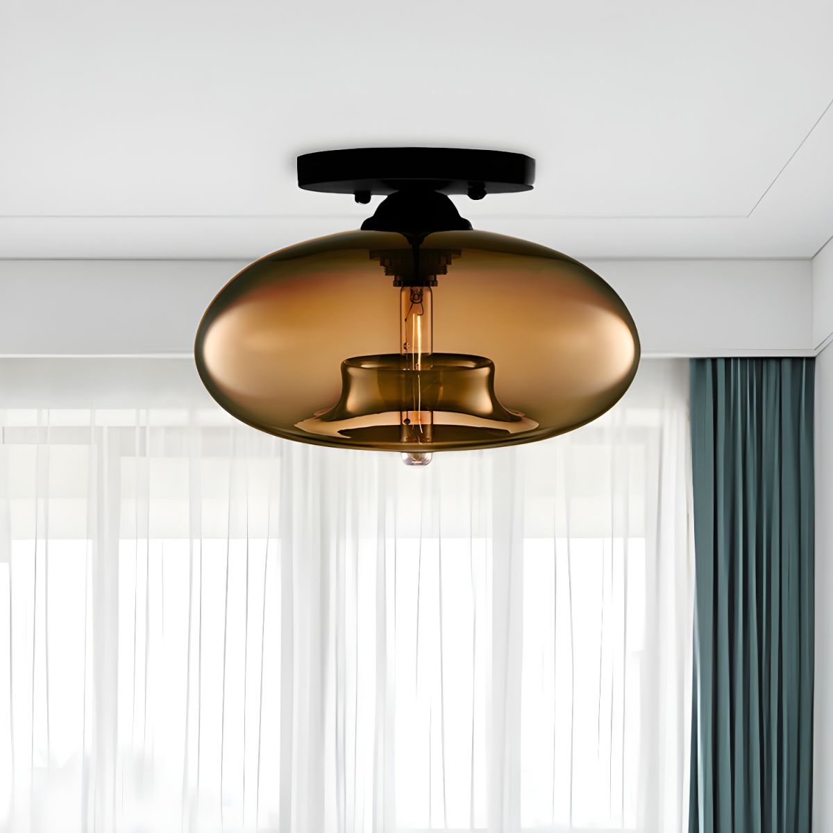 Industrial Oval Glass Shade Ceiling Light | Avelora