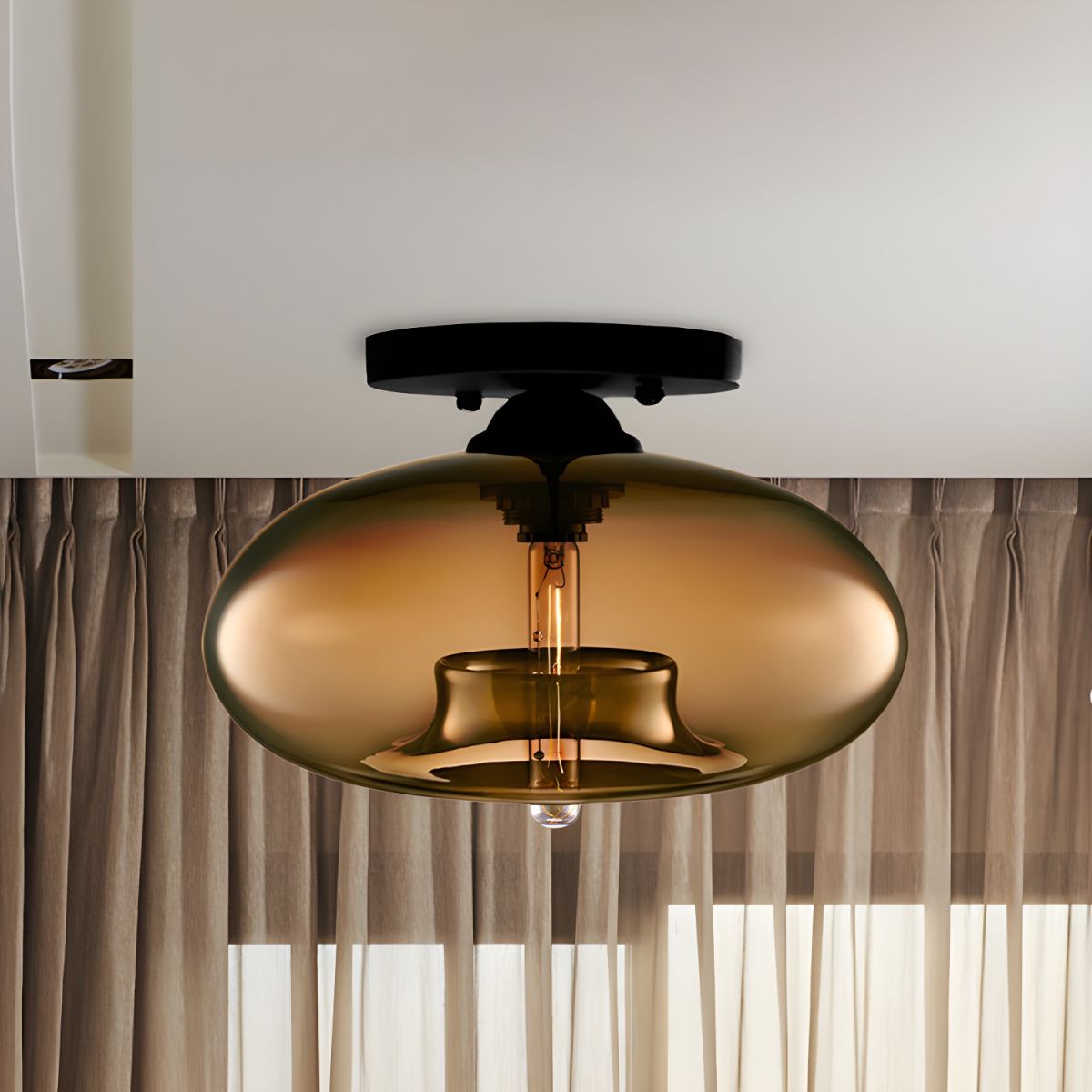 Industrial Oval Glass Shade Ceiling Light | Avelora