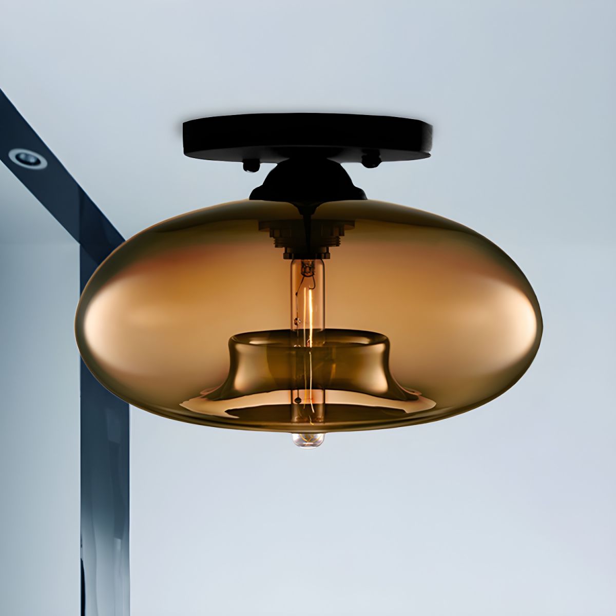 Industrial Oval Glass Shade Ceiling Light | Avelora
