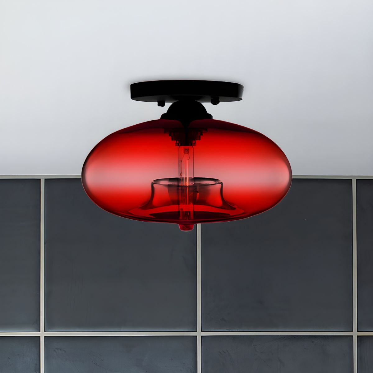 Industrial Oval Glass Shade Ceiling Light | Avelora
