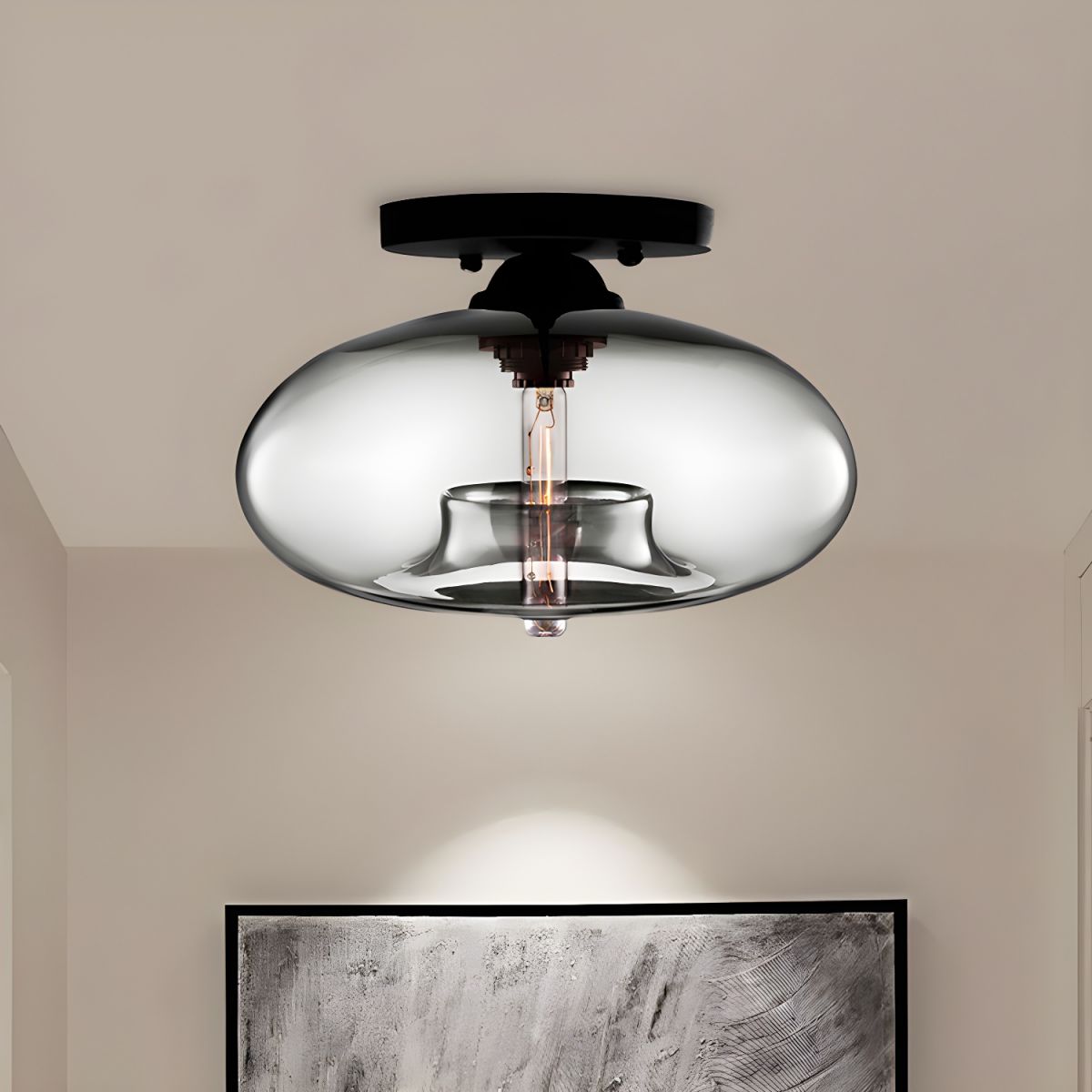 Industrial Oval Glass Shade Ceiling Light | Avelora