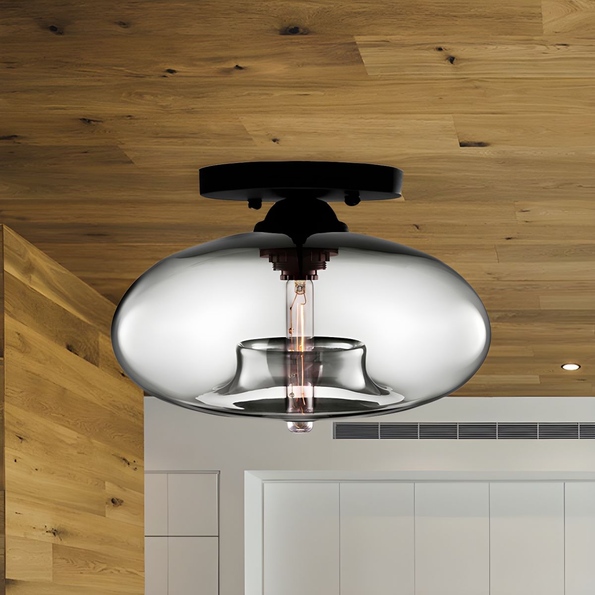 Industrial Oval Glass Shade Ceiling Light | Avelora