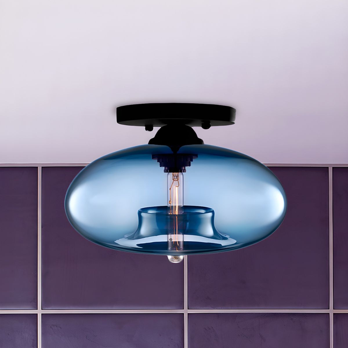 Industrial Oval Glass Shade Ceiling Light | Avelora