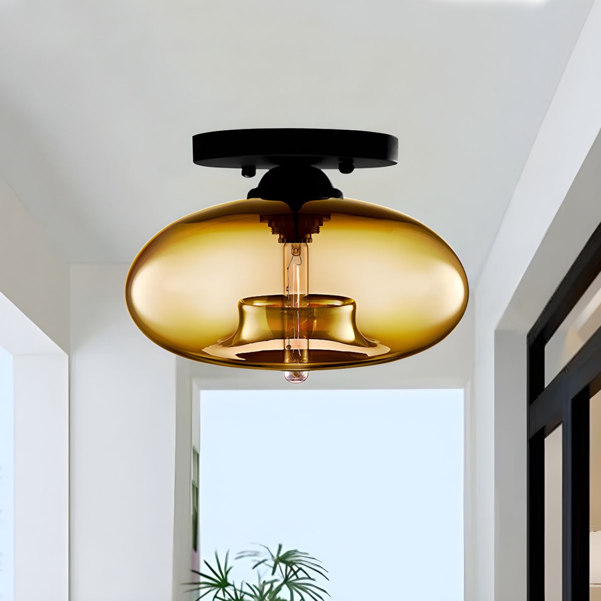Industrial Oval Glass Shade Ceiling Light | Avelora