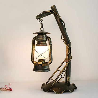 Industrial Table Lamp with Opal Glass Lantern | Gaviro