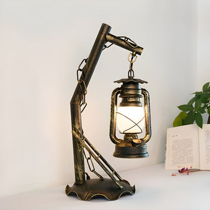 Industrial Table Lamp with Opal Glass Lantern | Gaviro