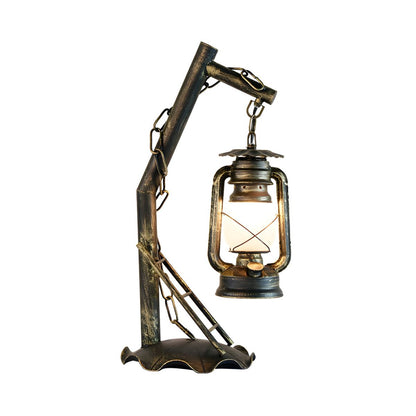 Industrial Table Lamp with Opal Glass Lantern | Gaviro