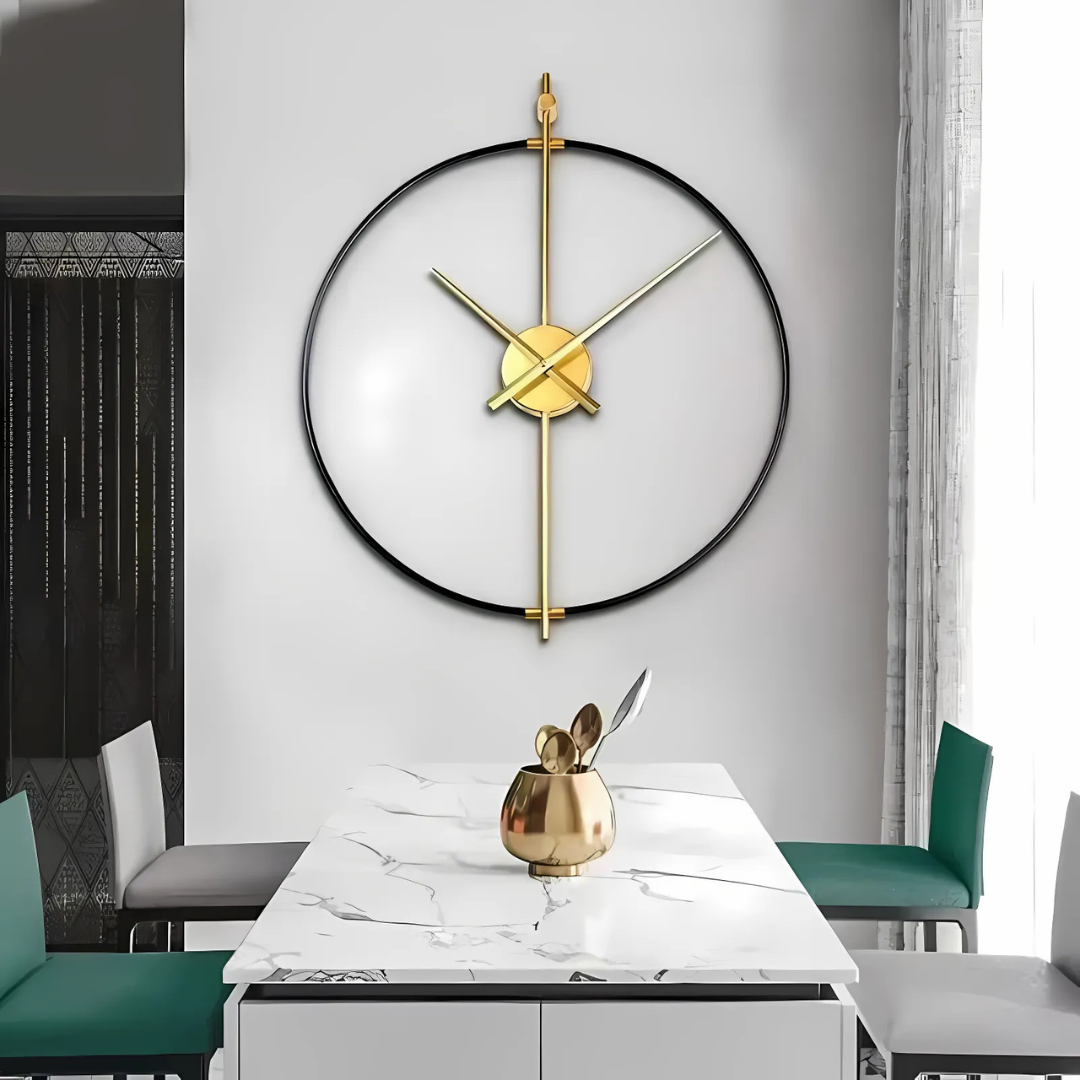 Iron Frame Vintage Style Wall Clock Black Gold Silent | Marvenco