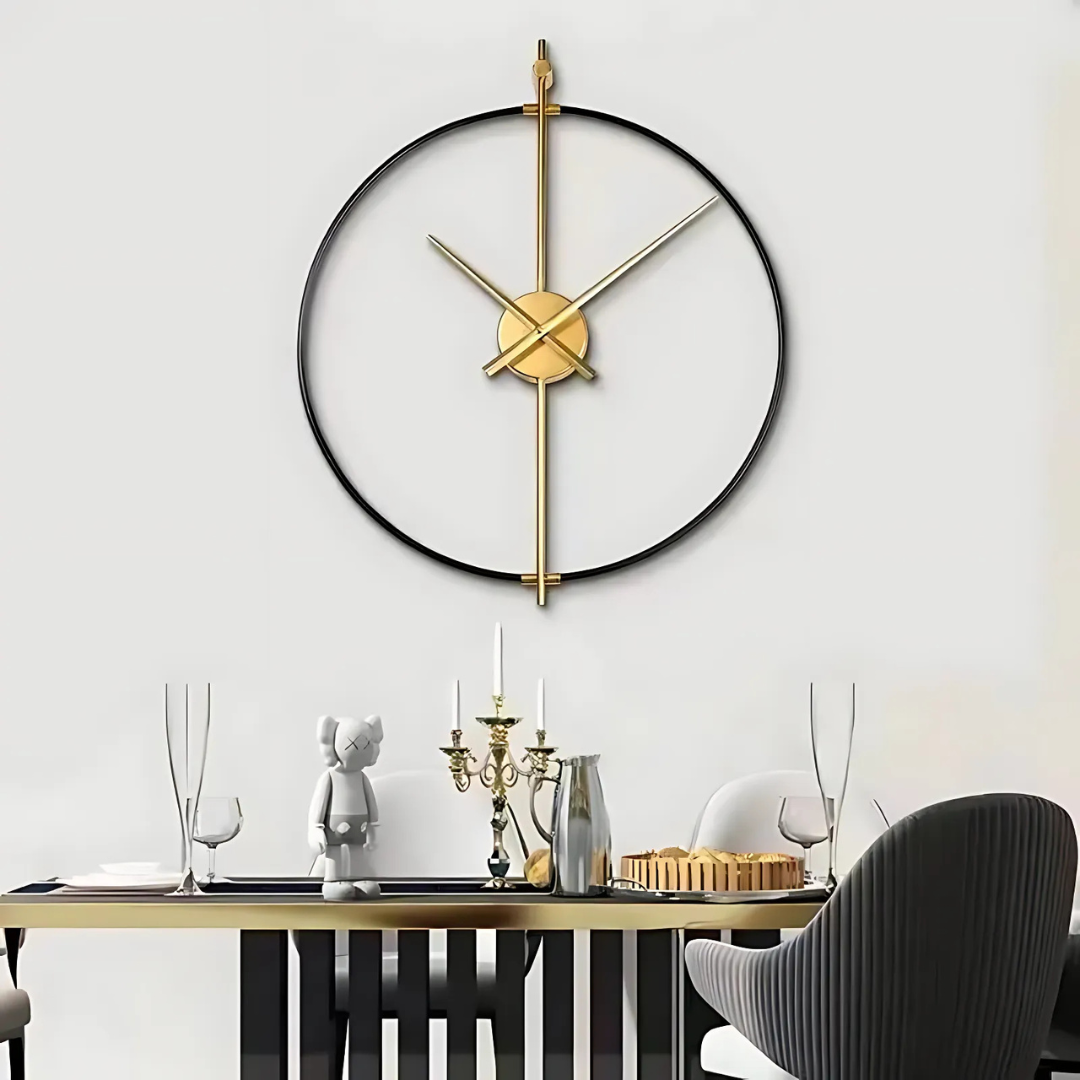 Iron Frame Vintage Style Wall Clock Black Gold Silent | Marvenco