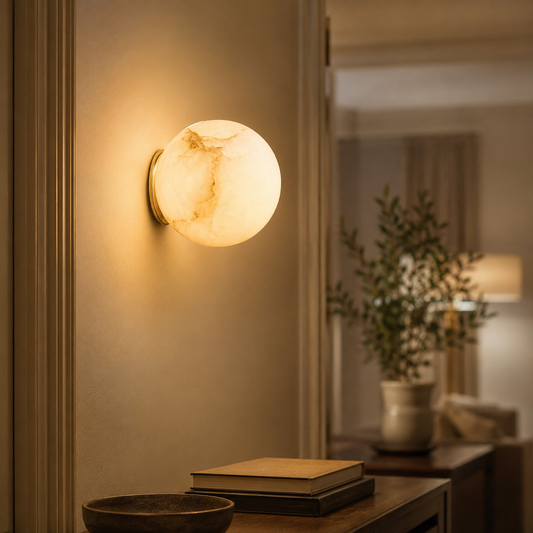 Japandi Alabaster Globe Wall Sconce Light Fixture | Alabrix