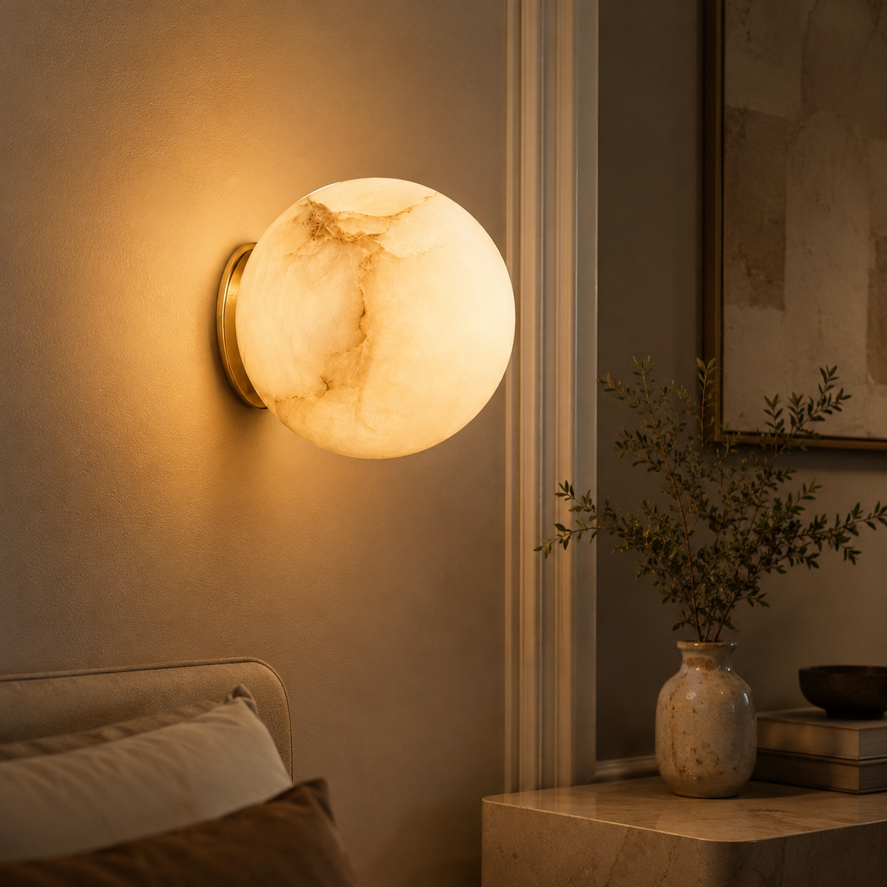 Japandi Alabaster Globe Wall Sconce Light Fixture | Alabrix