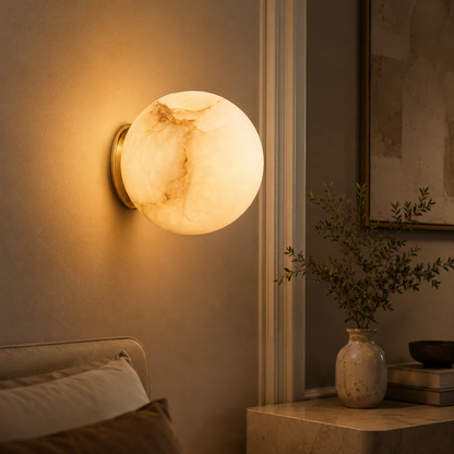 Japandi Alabaster Globe Wall Sconce Light Fixture | Alabrix
