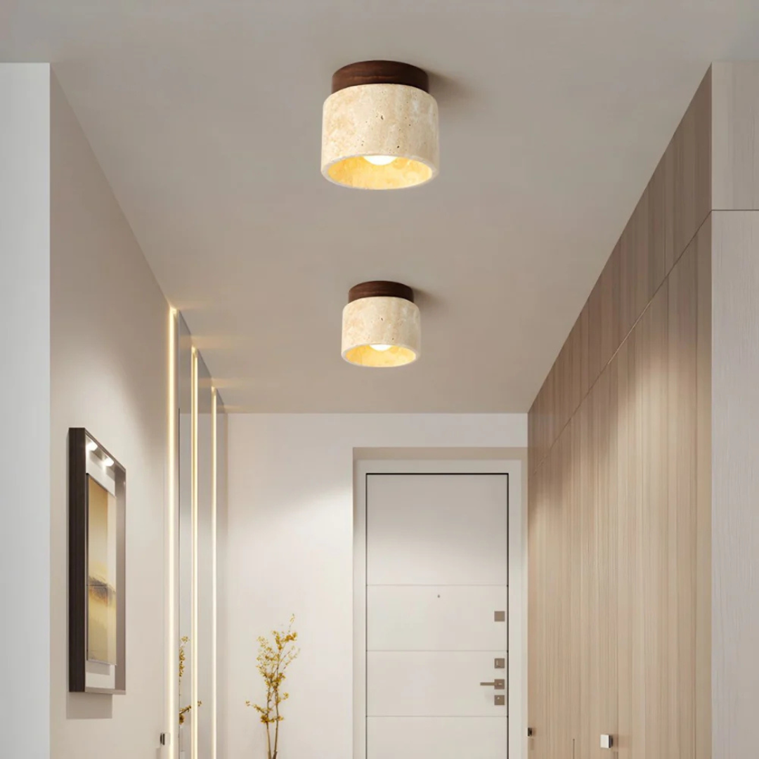 Japandi Marble Wood Ceiling Light Fixture | Lumiora