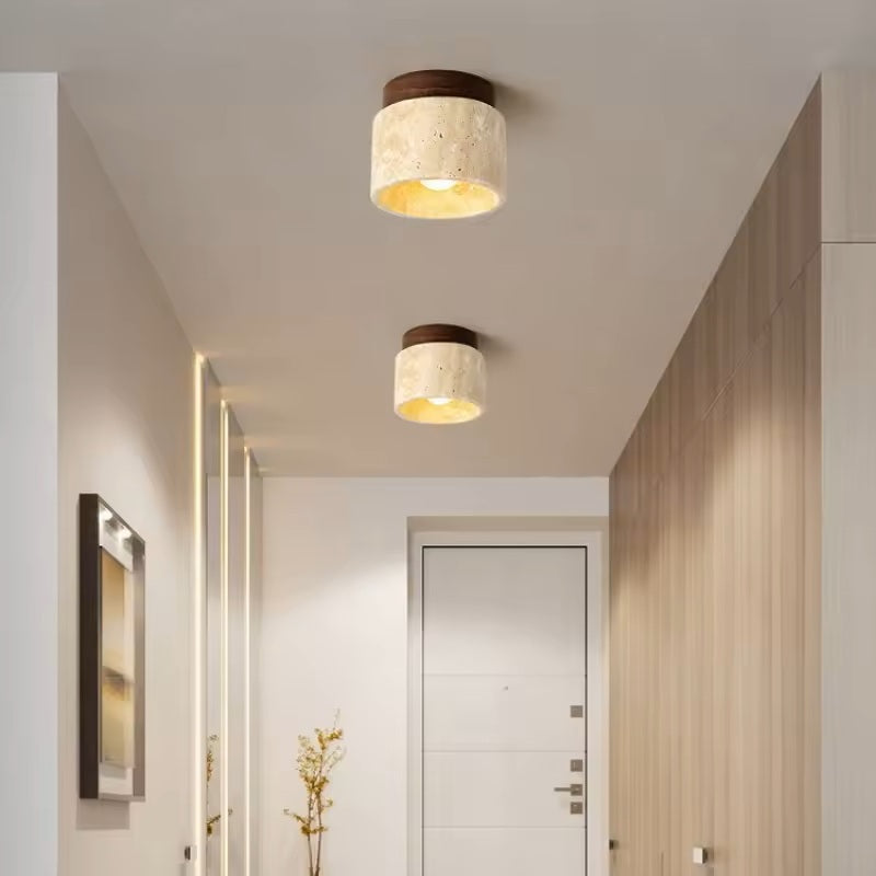 Japandi Marble Wood Ceiling Light Fixture | Lumiora