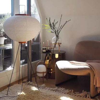 Japanese Rice Paper Floor Lamp with Metal Frame Design | Gelvino