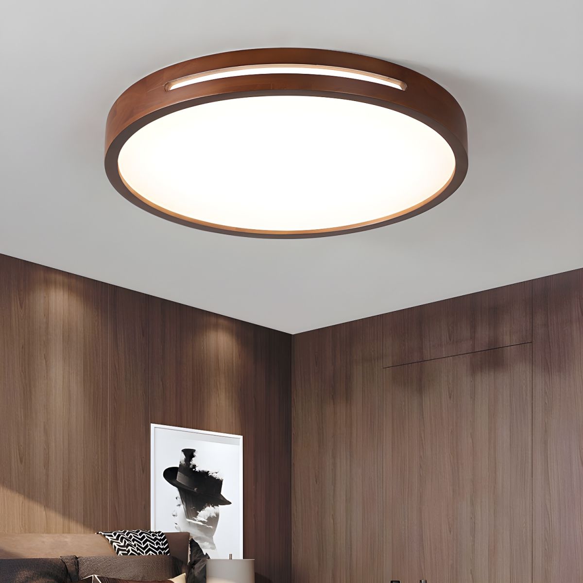 Japanese Wood LED Flush Ceiling Light | Lumzor