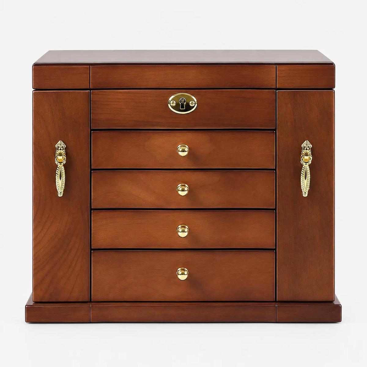 Jewelry Box with Drawers Mirror Necklace Hooks and Lock