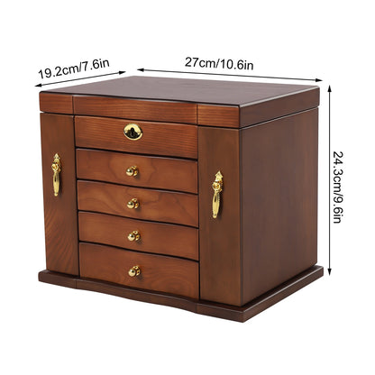 Jewelry Box with Drawers Mirror Necklace Hooks and Lock