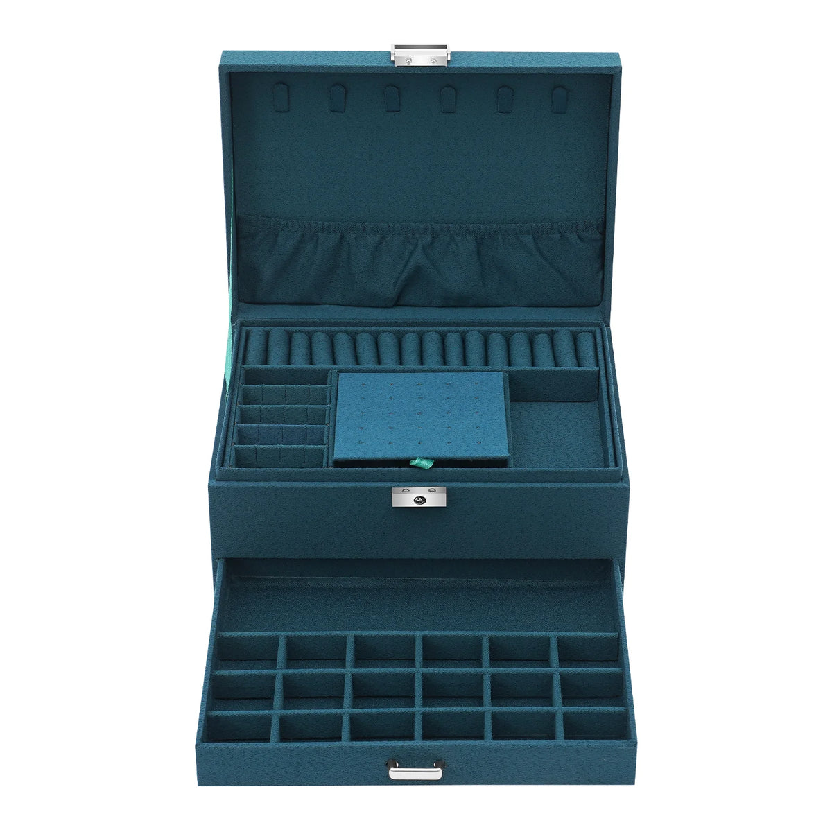 Jewelry Box with Lock Removable Tray Drawer and Necklace Storage