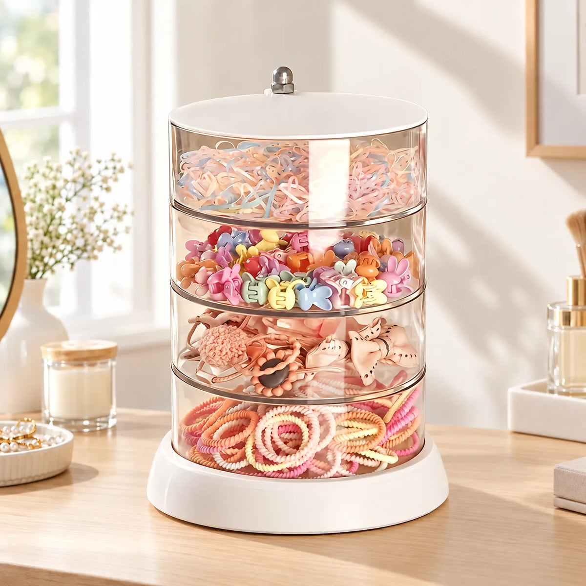 Jewelry Box with Rotating Compartments for Earrings and Accessories