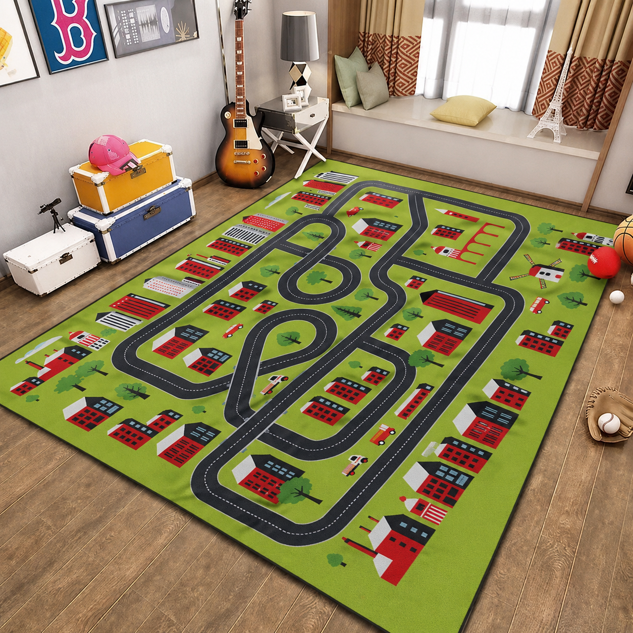 Kids City Road Traffic Map Play Mat Indoor Rug | Travico