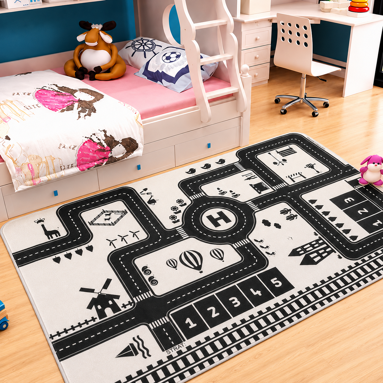 Kids City Traffic Road Map Play Mat Indoor Floor Play | Calvion