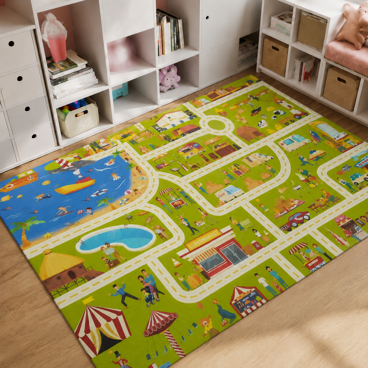 Kids City Traffic Road Play Mat Rug for Indoor Playrooms | Norelic