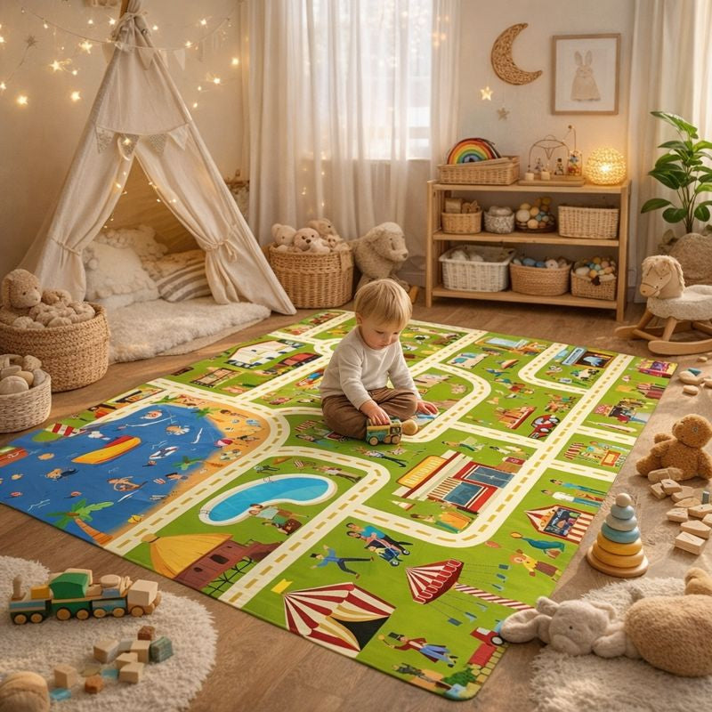 Kids City Traffic Road Play Mat Rug for Indoor Playrooms | Norelic