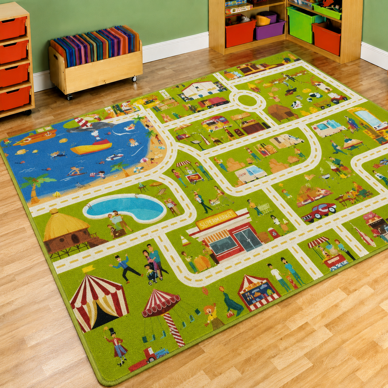 Kids City Traffic Road Play Mat Rug for Indoor Playrooms | Norelic