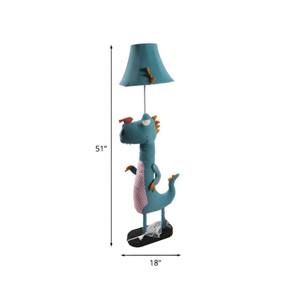 Kids Dinosaur Floor Lamp Blue Fabric Shade Standing Light | Kelvori