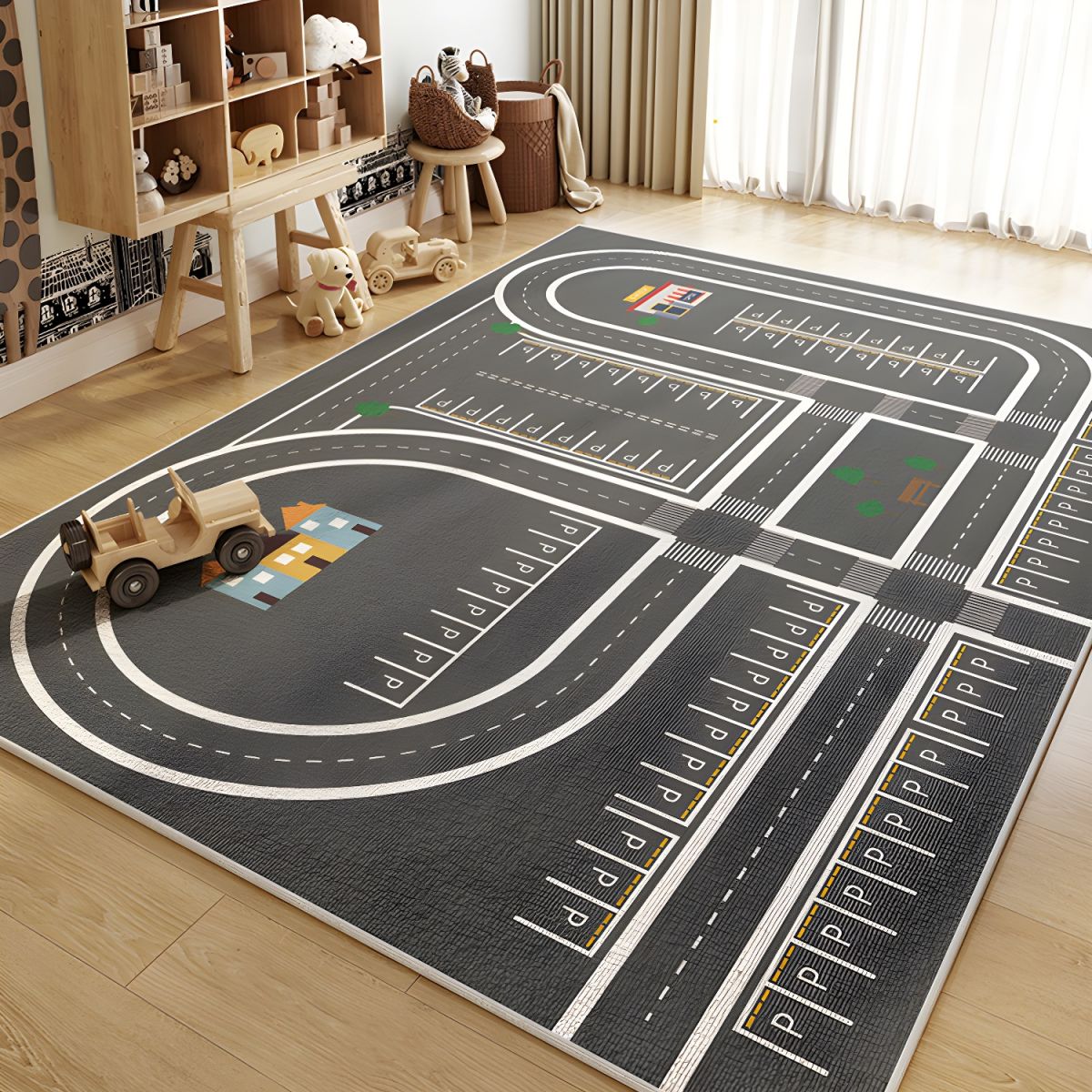 Kids Road Network Play Mat Polyester Fibre Rug | Talviro