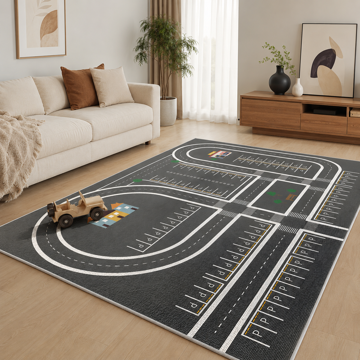 Kids Road Network Play Mat Polyester Fibre Rug | Talviro